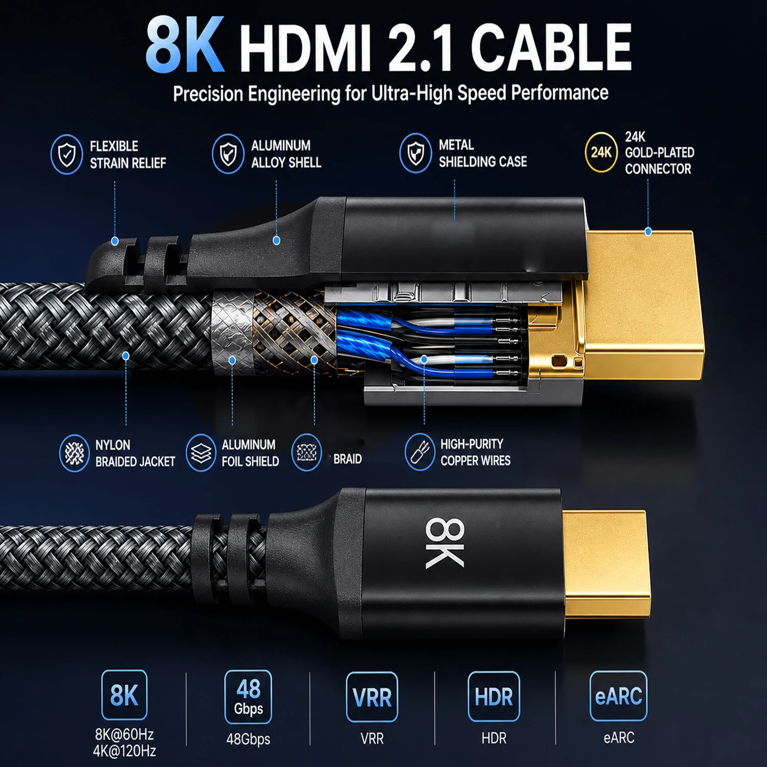 8K HDMI naar HDMI 2.1 Kabel 48 - Hdmi Cable 2.1 recensie en prijs
